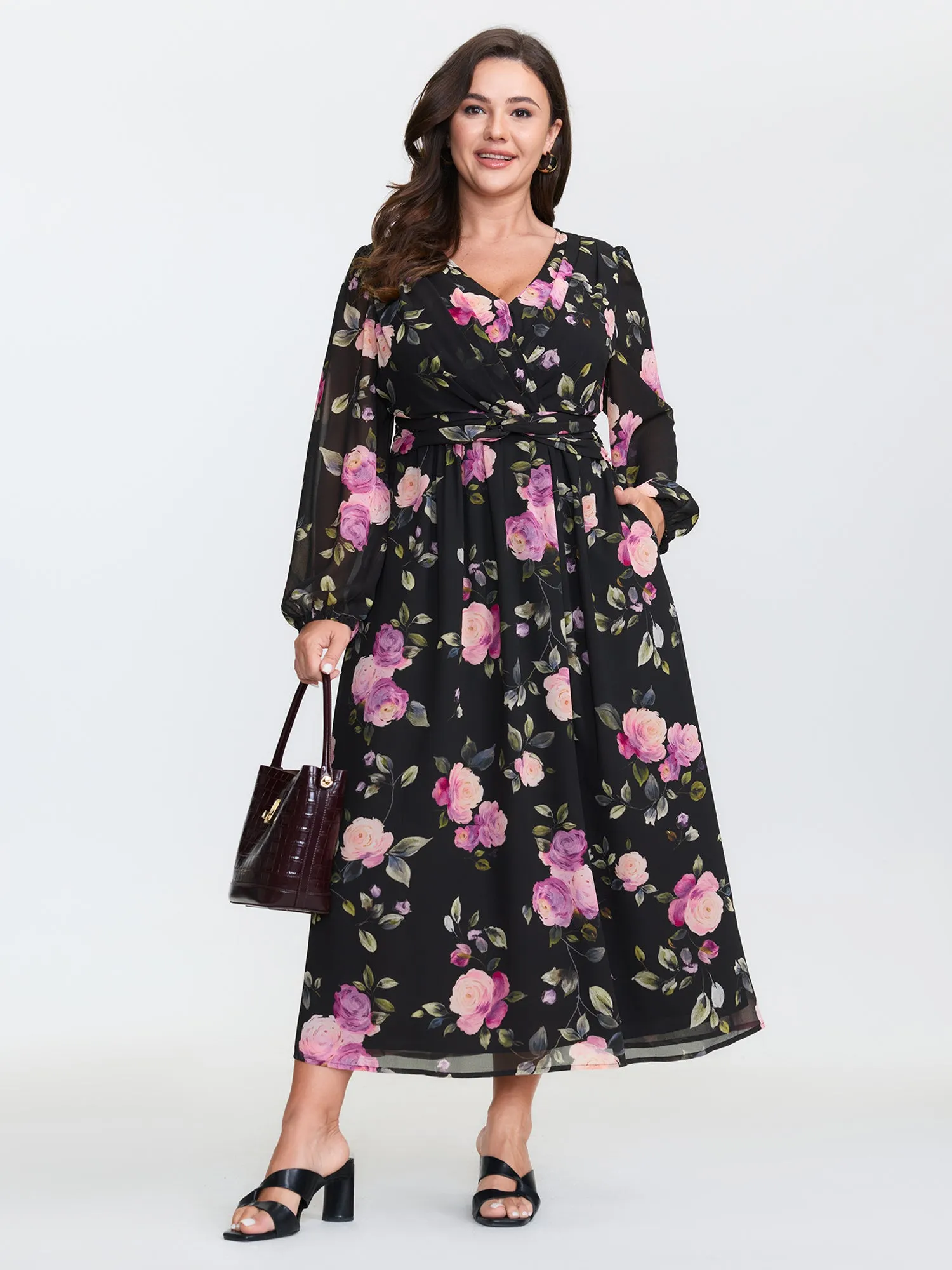 Rosy Pattern Pleated Waist Maxi Dress sold by Bloomchic product image thumbnail 3