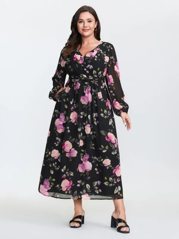 Rosy Pattern Pleated Waist Maxi Dress made by Bloomchic