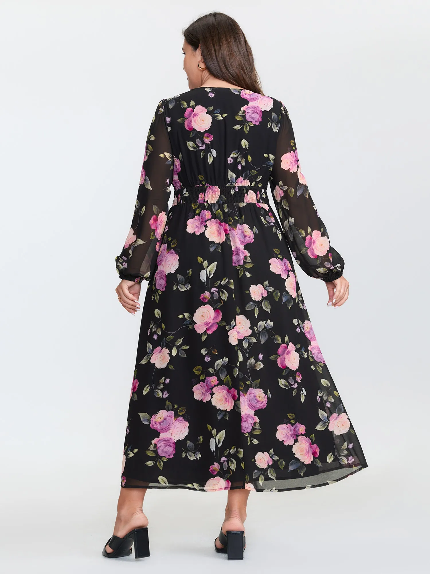 Rosy Pattern Pleated Waist Maxi Dress sold by Bloomchic product image thumbnail 4