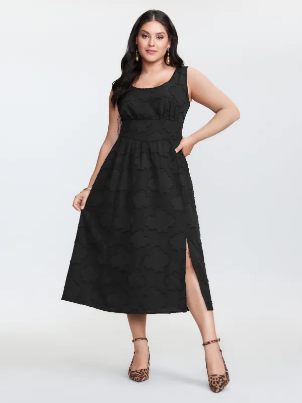 Jacquard Pockets Slit Shirred Back Midi Dress sold by Bloomchic