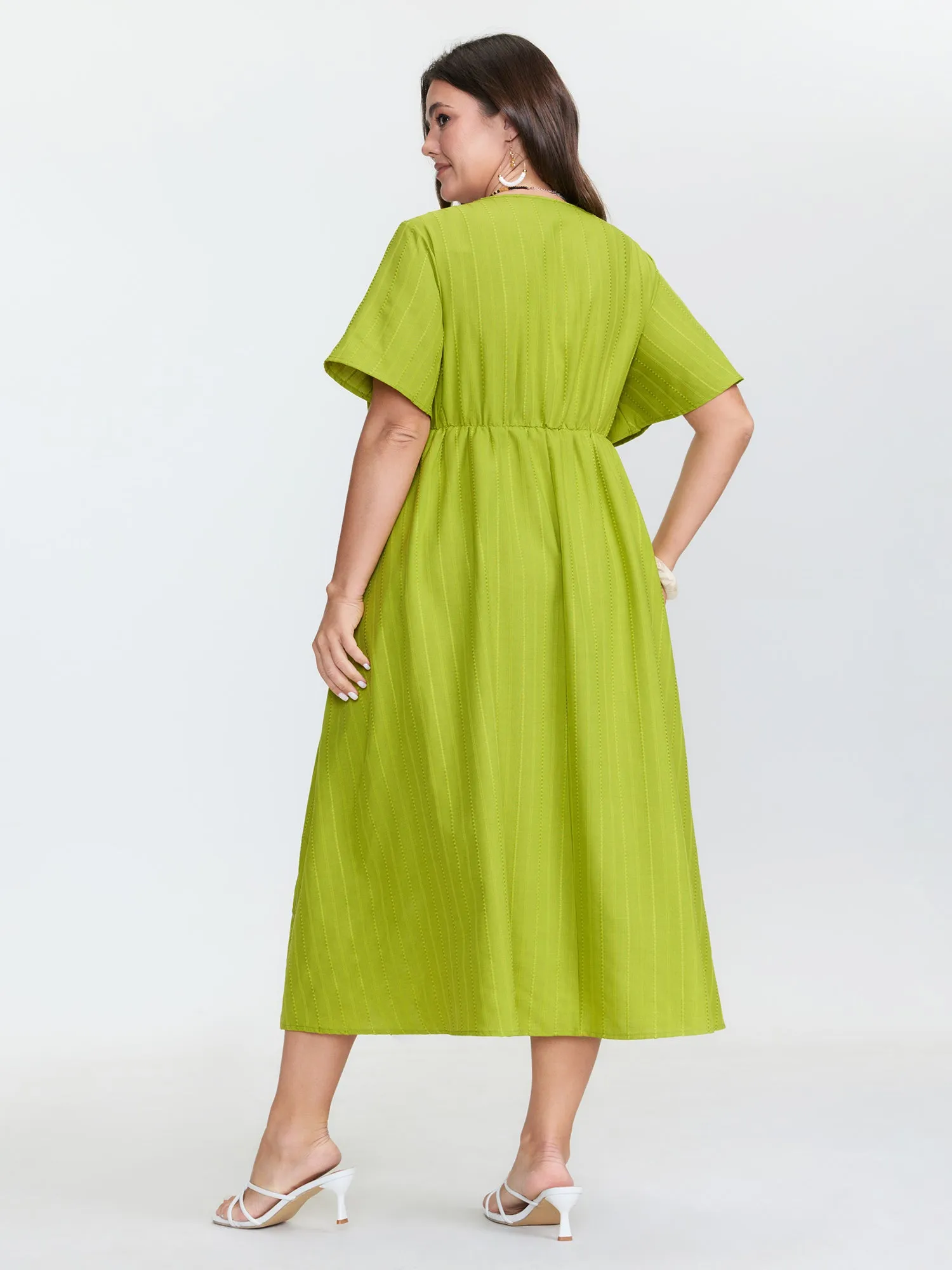 Ruched Bodice Embroidered Cut Out Midi Dress sold by Bloomchic product image thumbnail 5