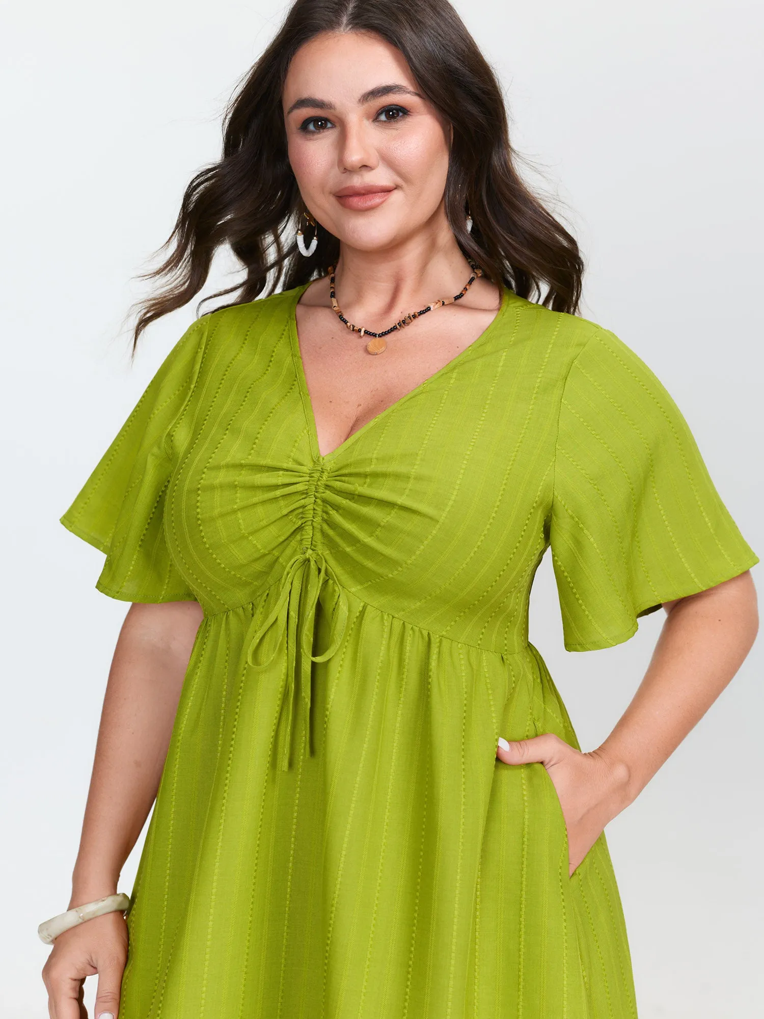 Ruched Bodice Embroidered Cut Out Midi Dress sold by Bloomchic product image thumbnail 3