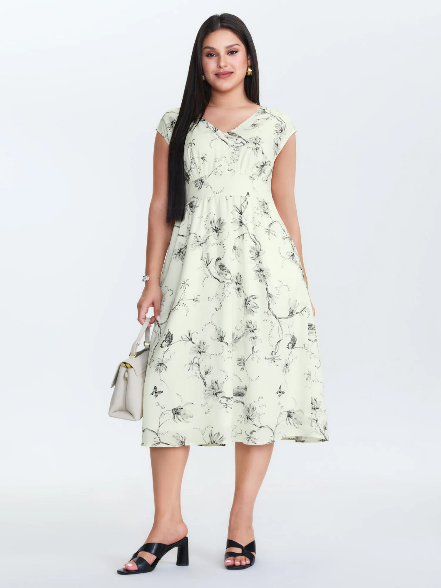 Floral Print Triangular Waist Midi Dress sold by Bloomchic product image thumbnail 3