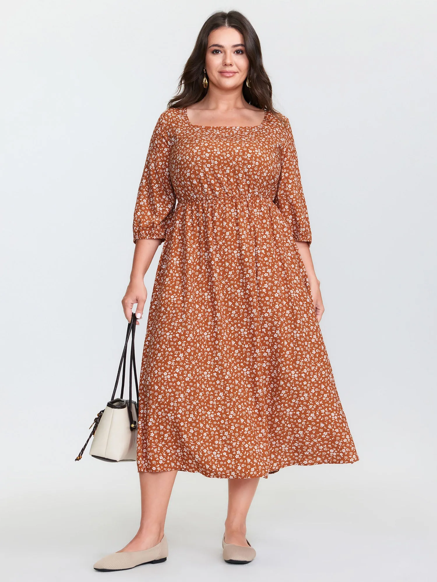 Floral Bow Back Square Neckline Midi Dress sold by Bloomchic product image thumbnail 3