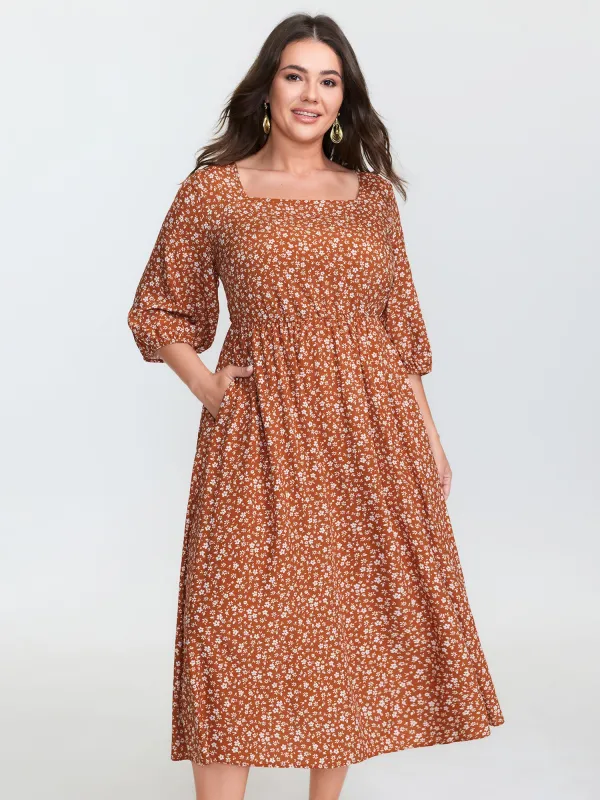 Floral Bow Back Square Neckline Midi Dress sold by Bloomchic