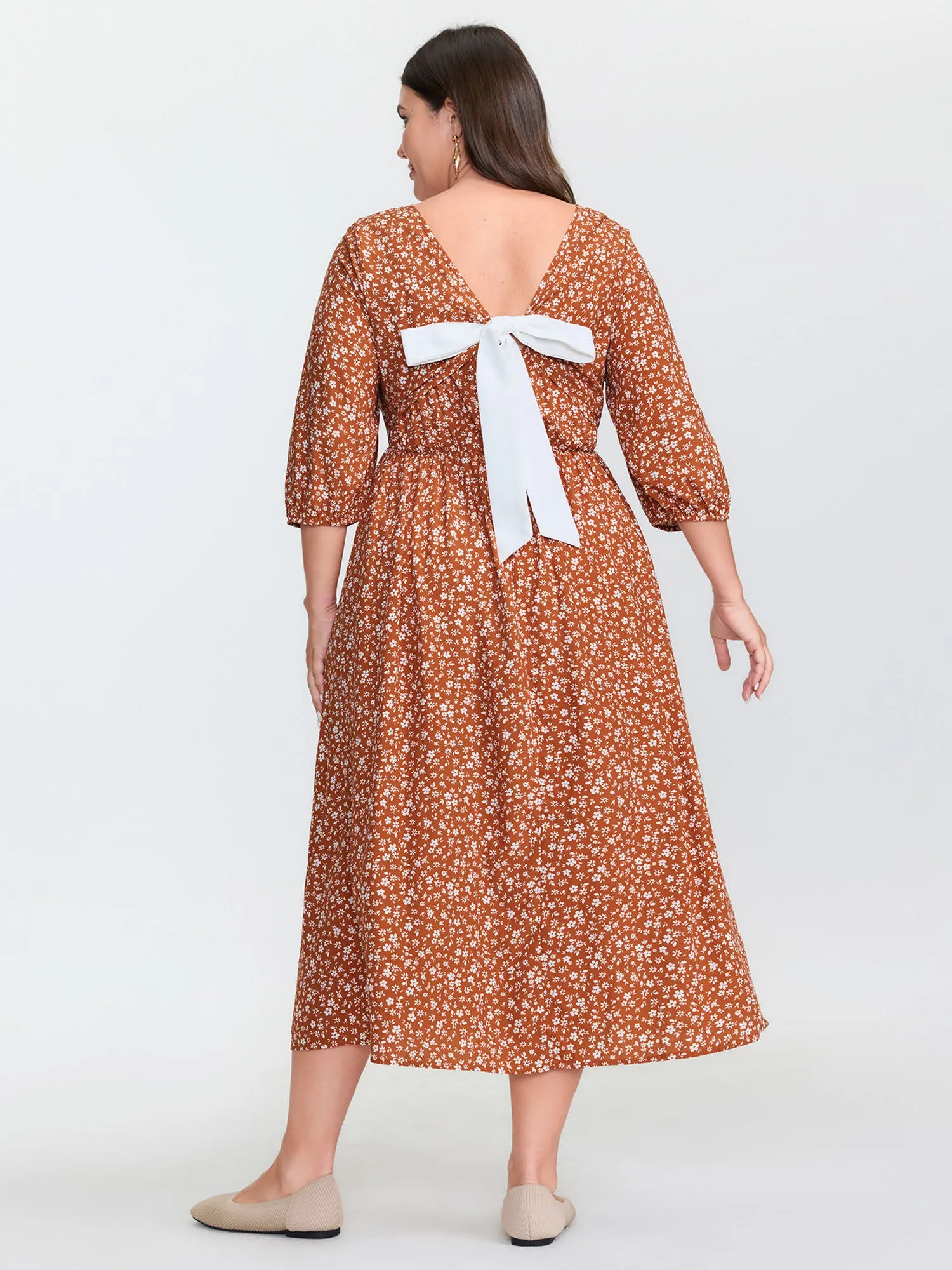 Floral Bow Back Square Neckline Midi Dress sold by Bloomchic product image thumbnail 5