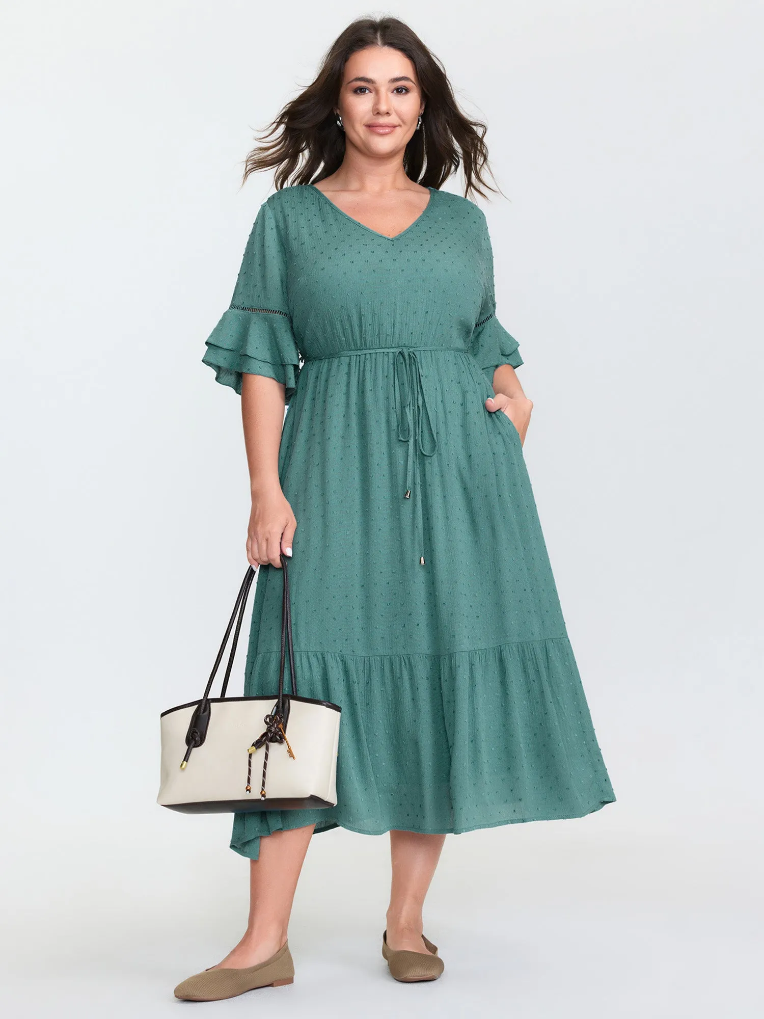 Supersoft Drawstring Waist V-Neck Dress sold by Bloomchic product image thumbnail 2