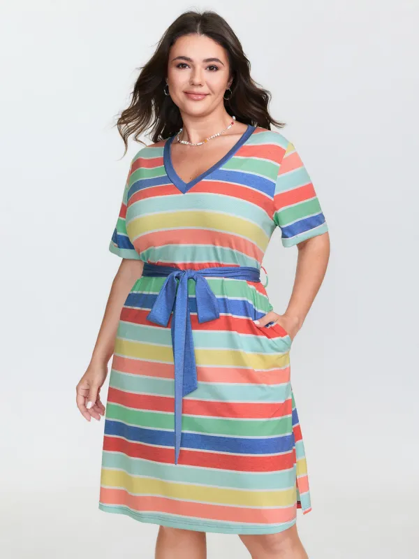 Colorful Stripe Heather Pockets Midi Dress sold by Bloomchic