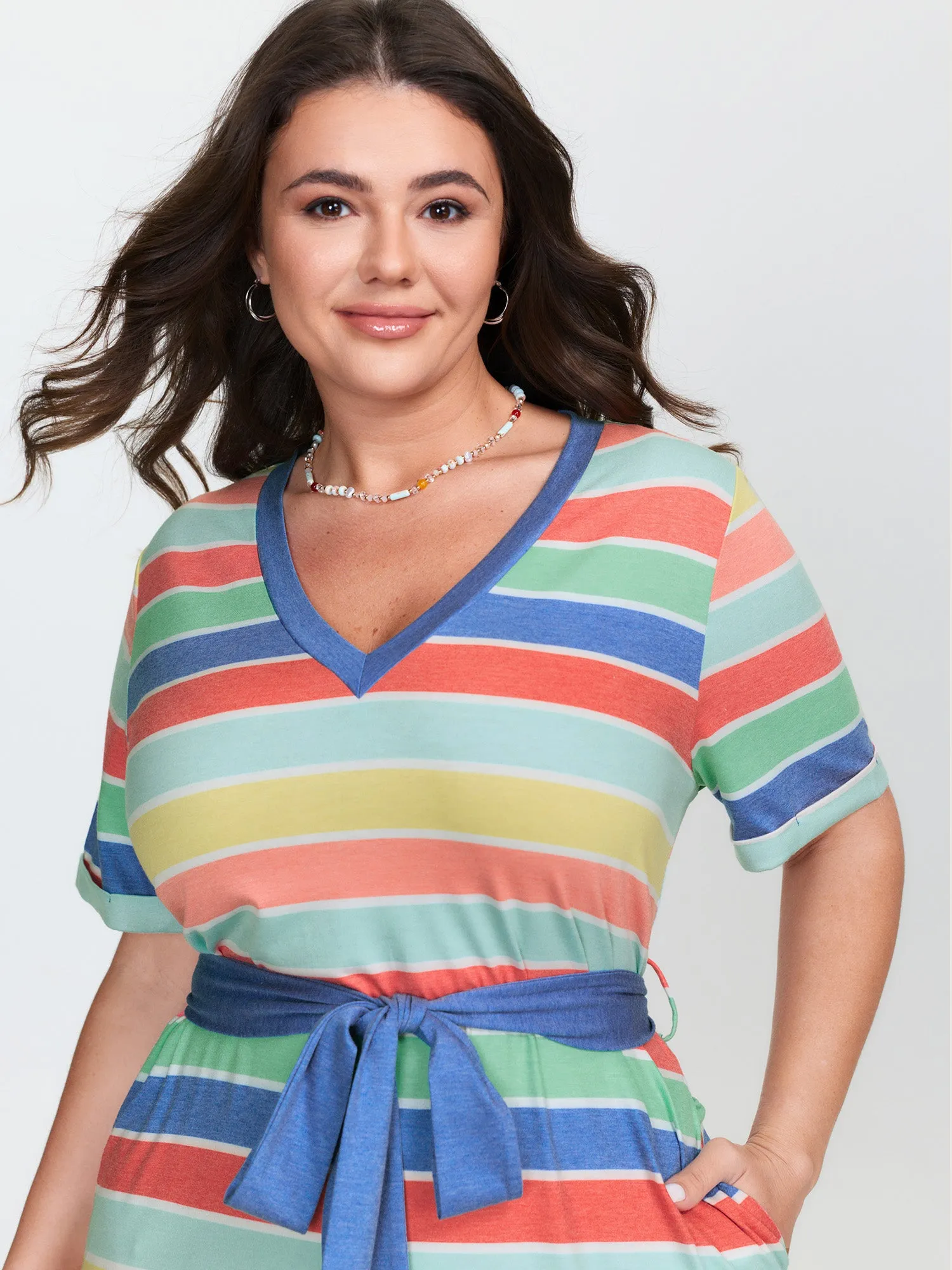 Colorful Stripe Heather Pockets Midi Dress sold by Bloomchic product image thumbnail 4