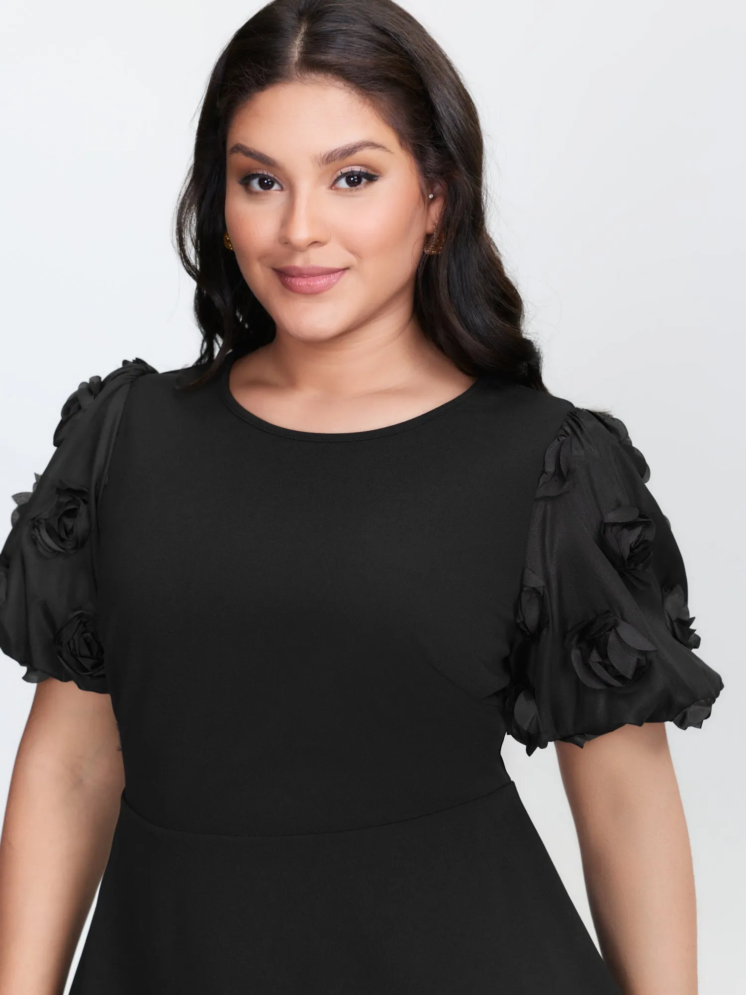 3D Textured Sleeve Cinched-Waist T-Shirt sold by Bloomchic product image thumbnail 2