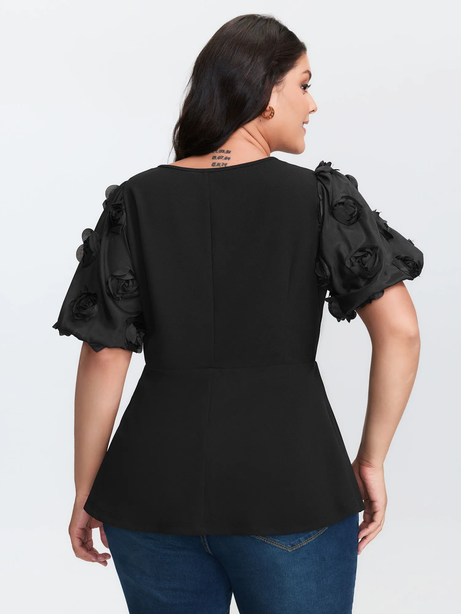 3D Textured Sleeve Cinched-Waist T-Shirt sold by Bloomchic product image thumbnail 5