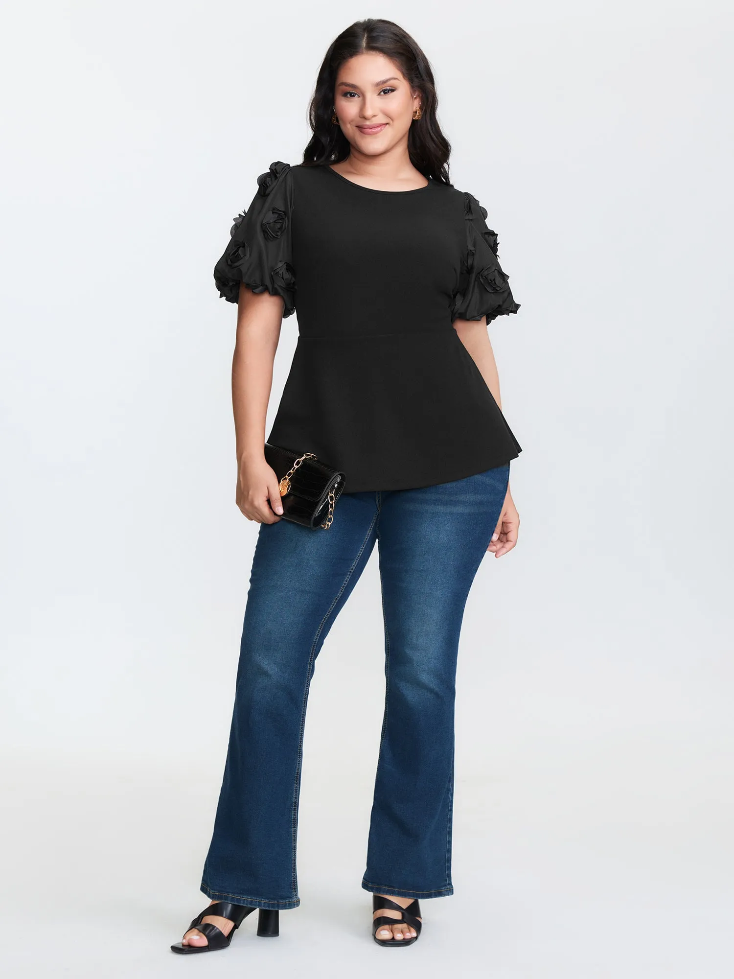 3D Textured Sleeve Cinched-Waist T-Shirt sold by Bloomchic product image thumbnail 3