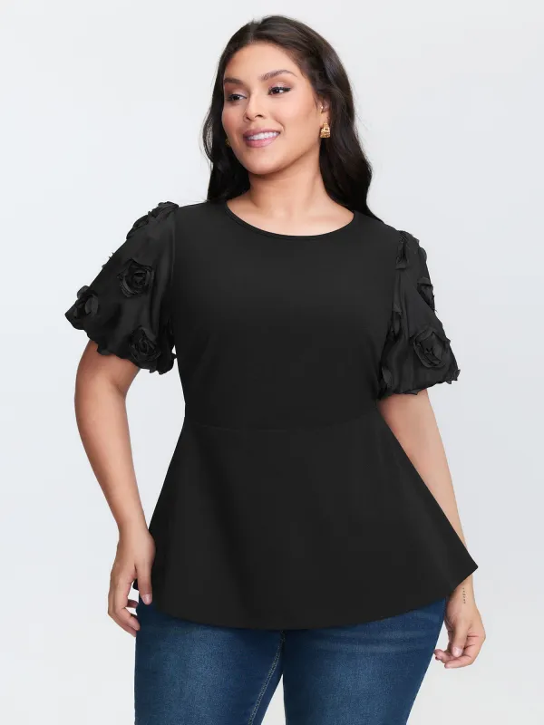 3D Textured Sleeve Cinched-Waist T-Shirt sold by Bloomchic