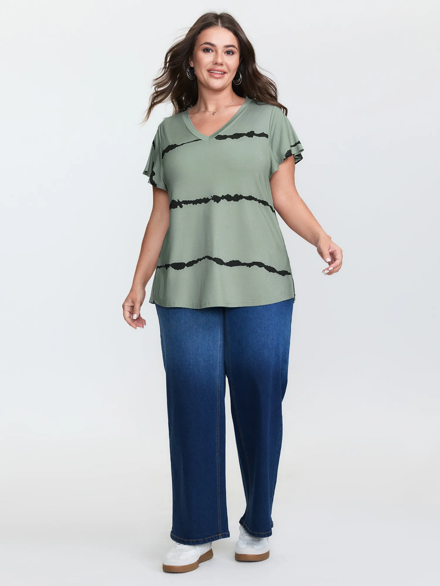 Stretchy Scribble Pattern V-Neck T-Shirt sold by Bloomchic product image thumbnail 3