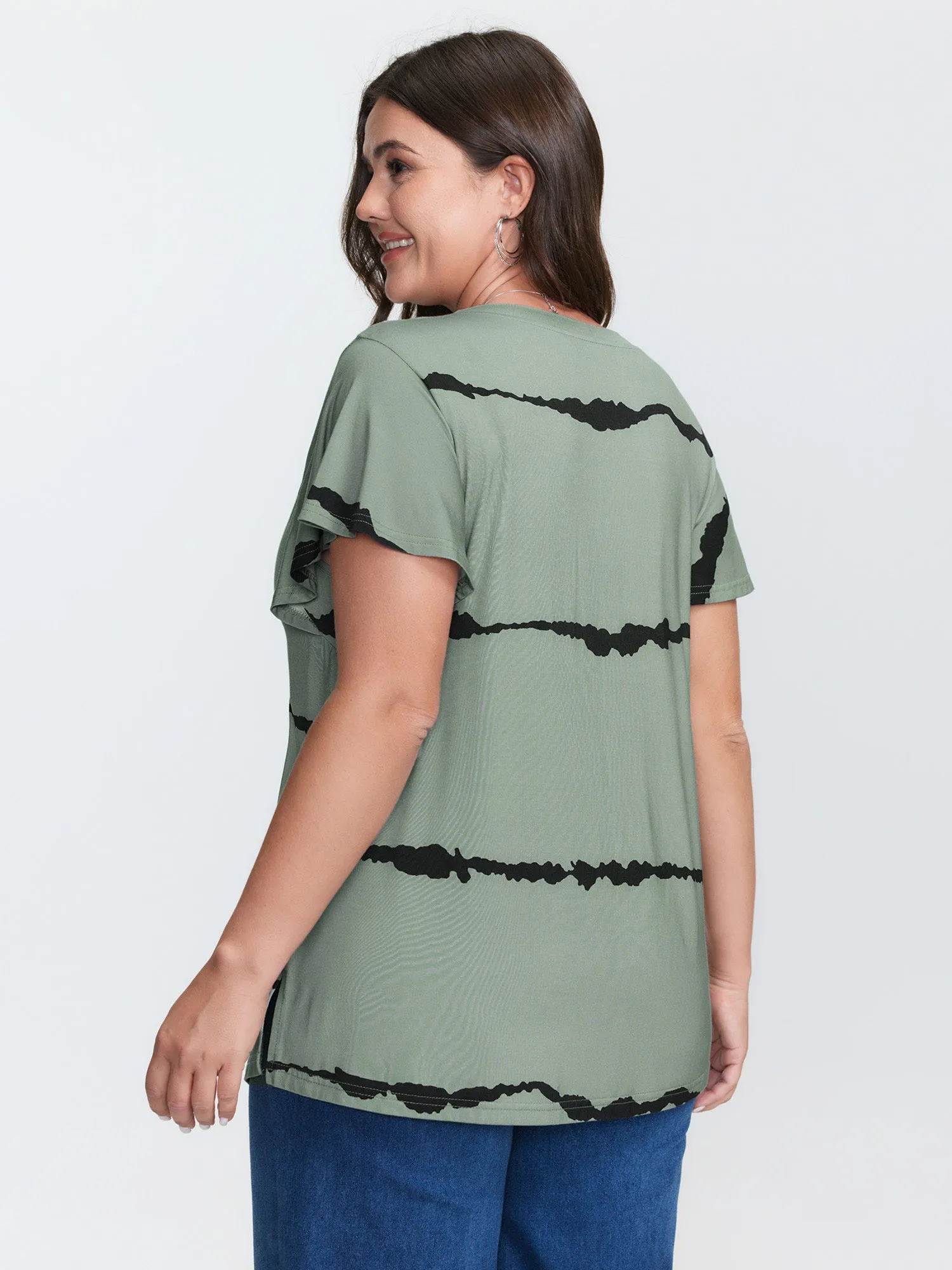 Stretchy Scribble Pattern V-Neck T-Shirt sold by Bloomchic product image thumbnail 5