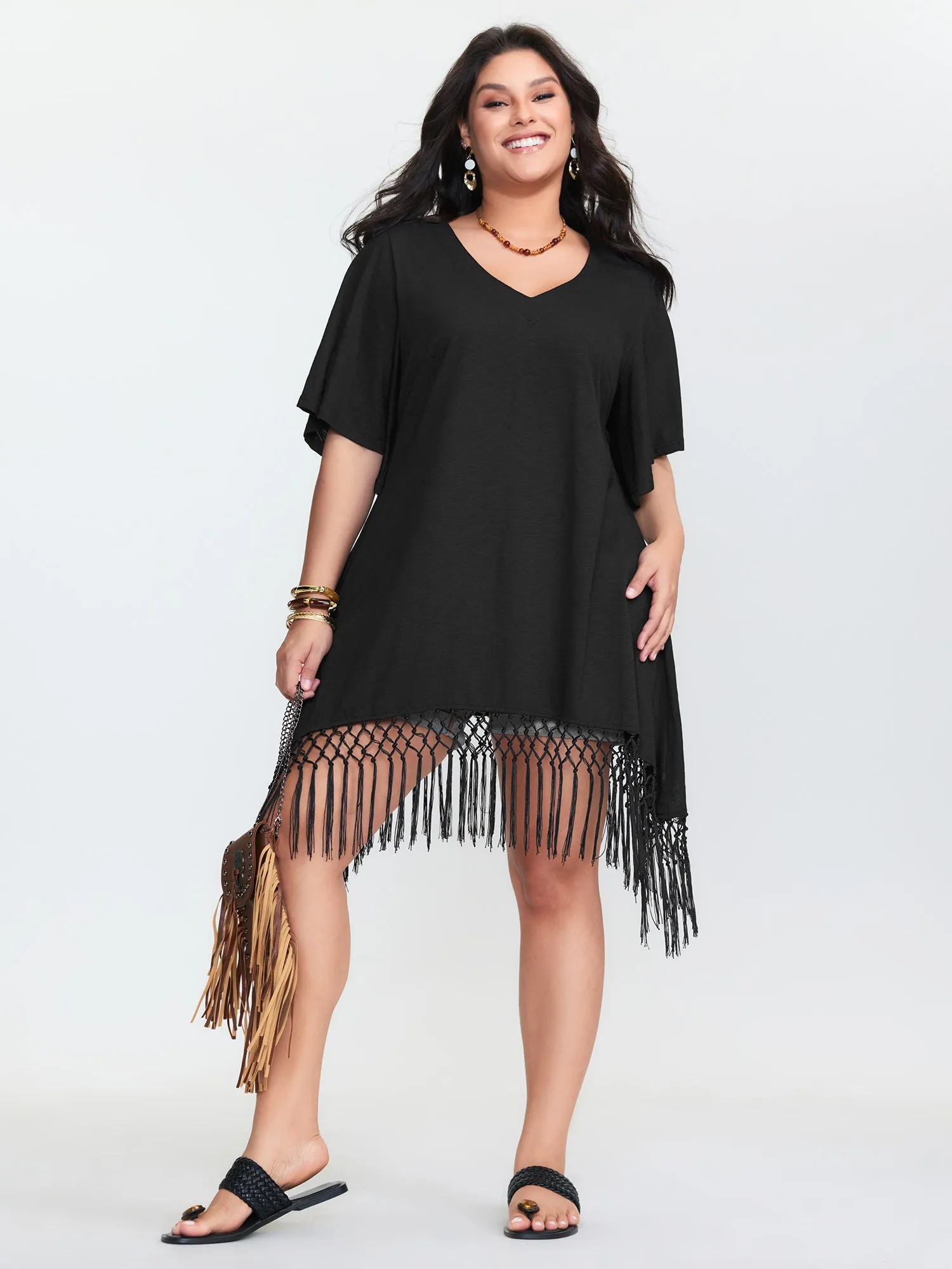 Asymmetrical Tassel Hem Plain Tunic sold by Bloomchic product image thumbnail 2