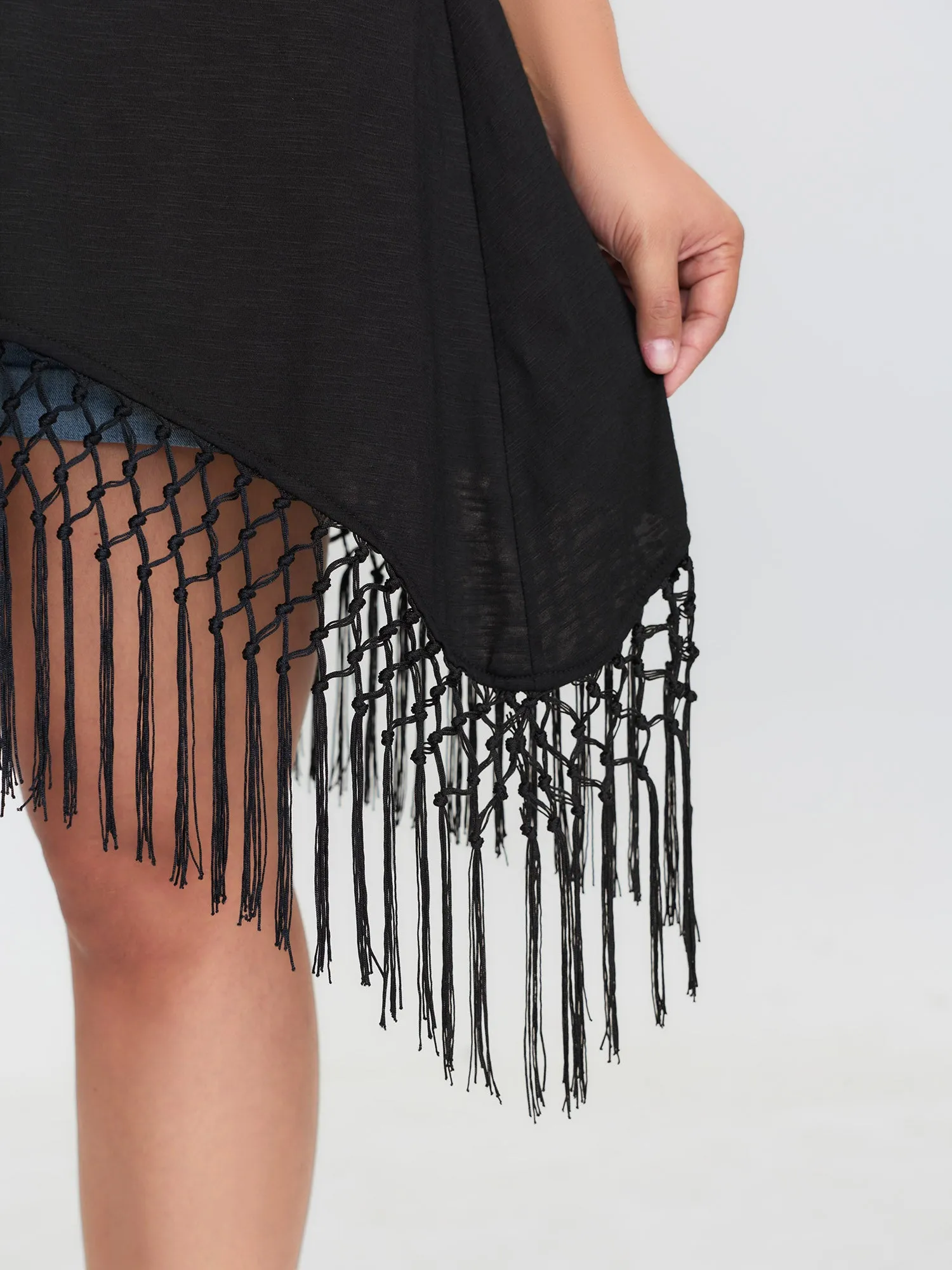 Asymmetrical Tassel Hem Plain Tunic sold by Bloomchic product image thumbnail 4