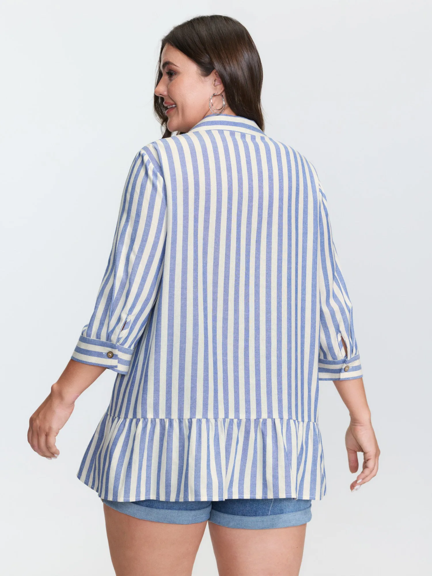 Striped Ruffled Hem Button-Down Top sold by Bloomchic product image thumbnail 4