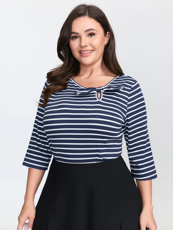 Striped Knotted Neck-Tie Knit Top sold by Bloomchic