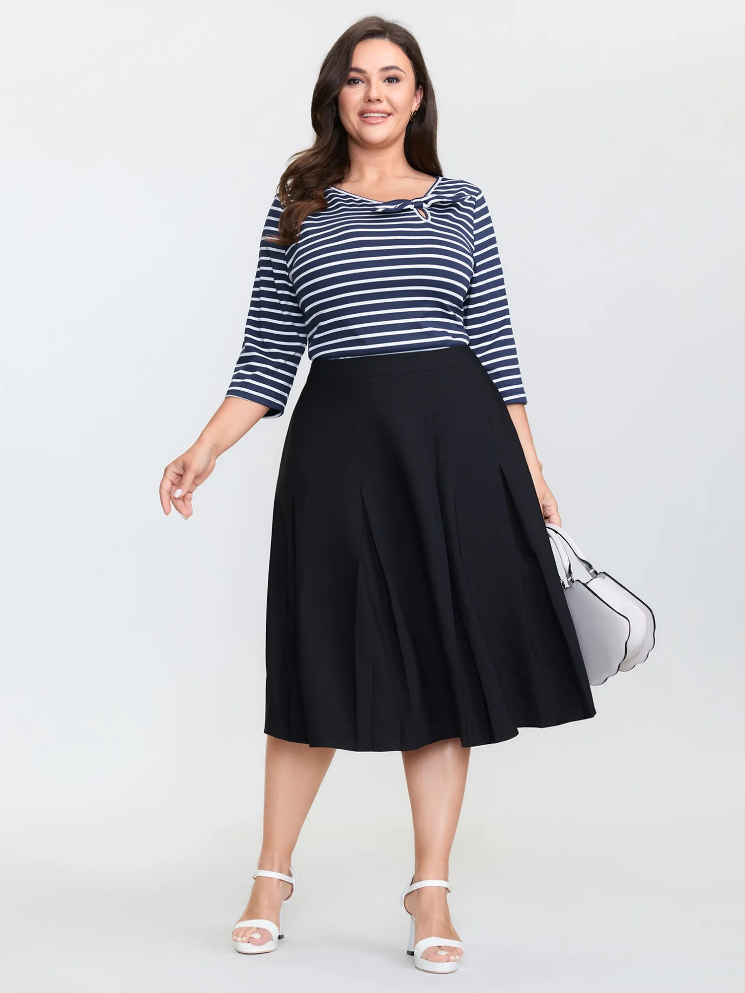 Striped Knotted Neck-Tie Knit Top sold by Bloomchic product image thumbnail 3