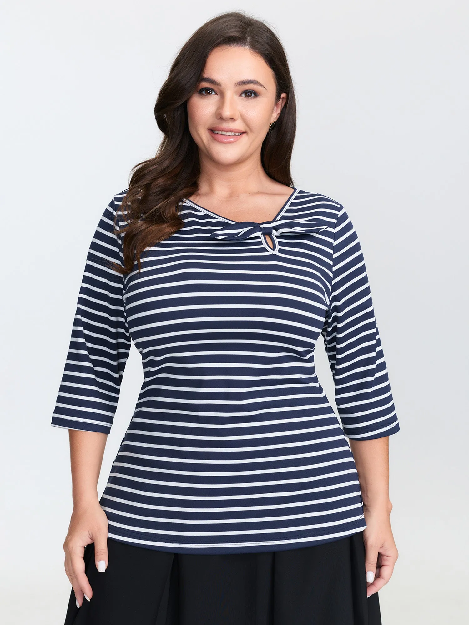 Striped Knotted Neck-Tie Knit Top sold by Bloomchic product image thumbnail 2
