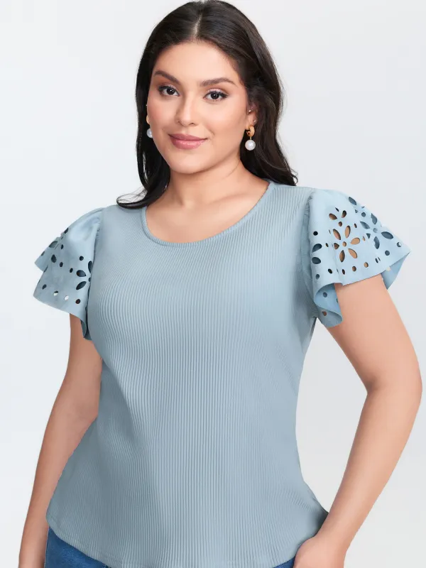 Flutter Sleeve Round Neck Knit Top made by Bloomchic