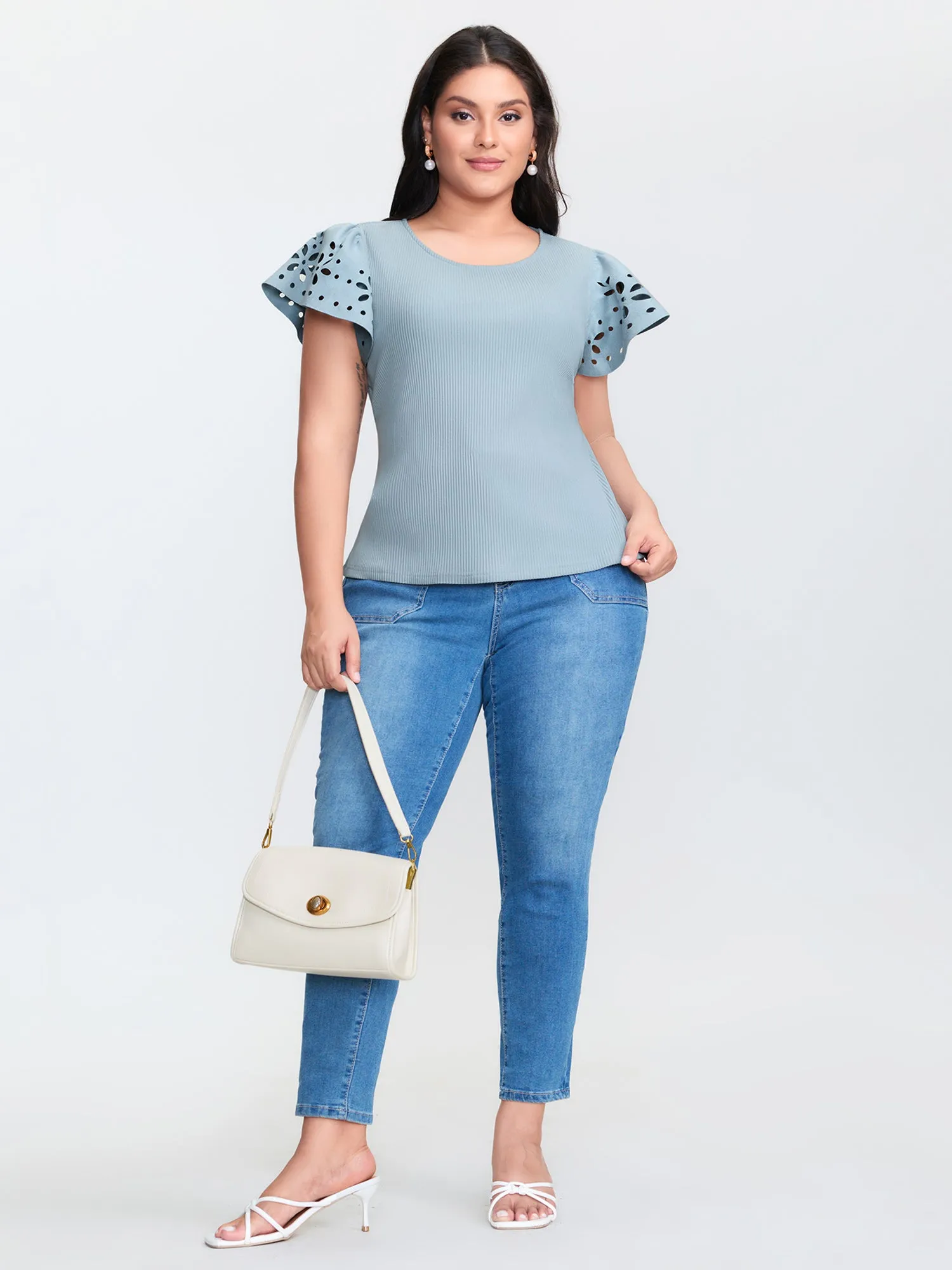 Flutter Sleeve Round Neck Knit Top sold by Bloomchic product image thumbnail 3