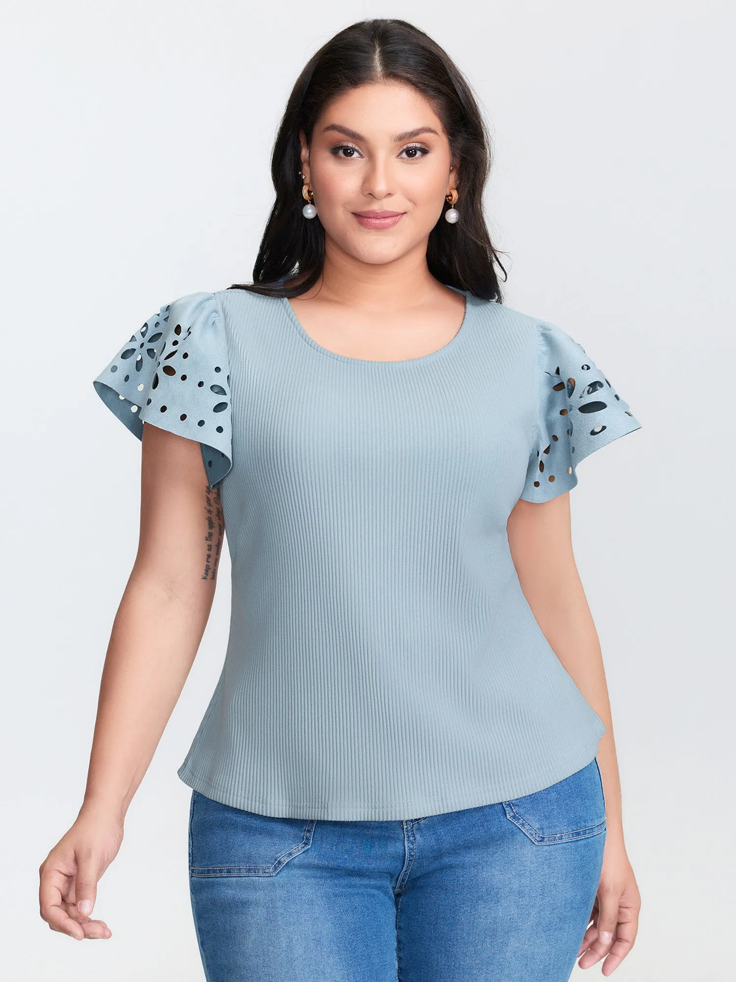 Flutter Sleeve Round Neck Knit Top sold by Bloomchic product image thumbnail 2