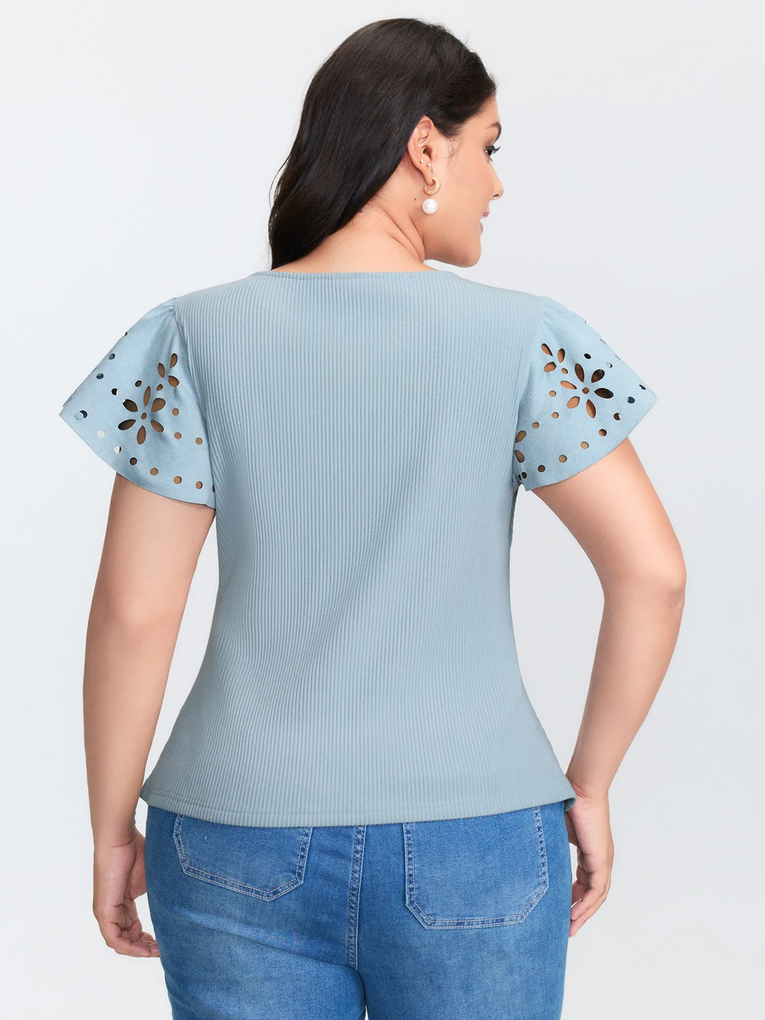 Flutter Sleeve Round Neck Knit Top sold by Bloomchic product image thumbnail 4