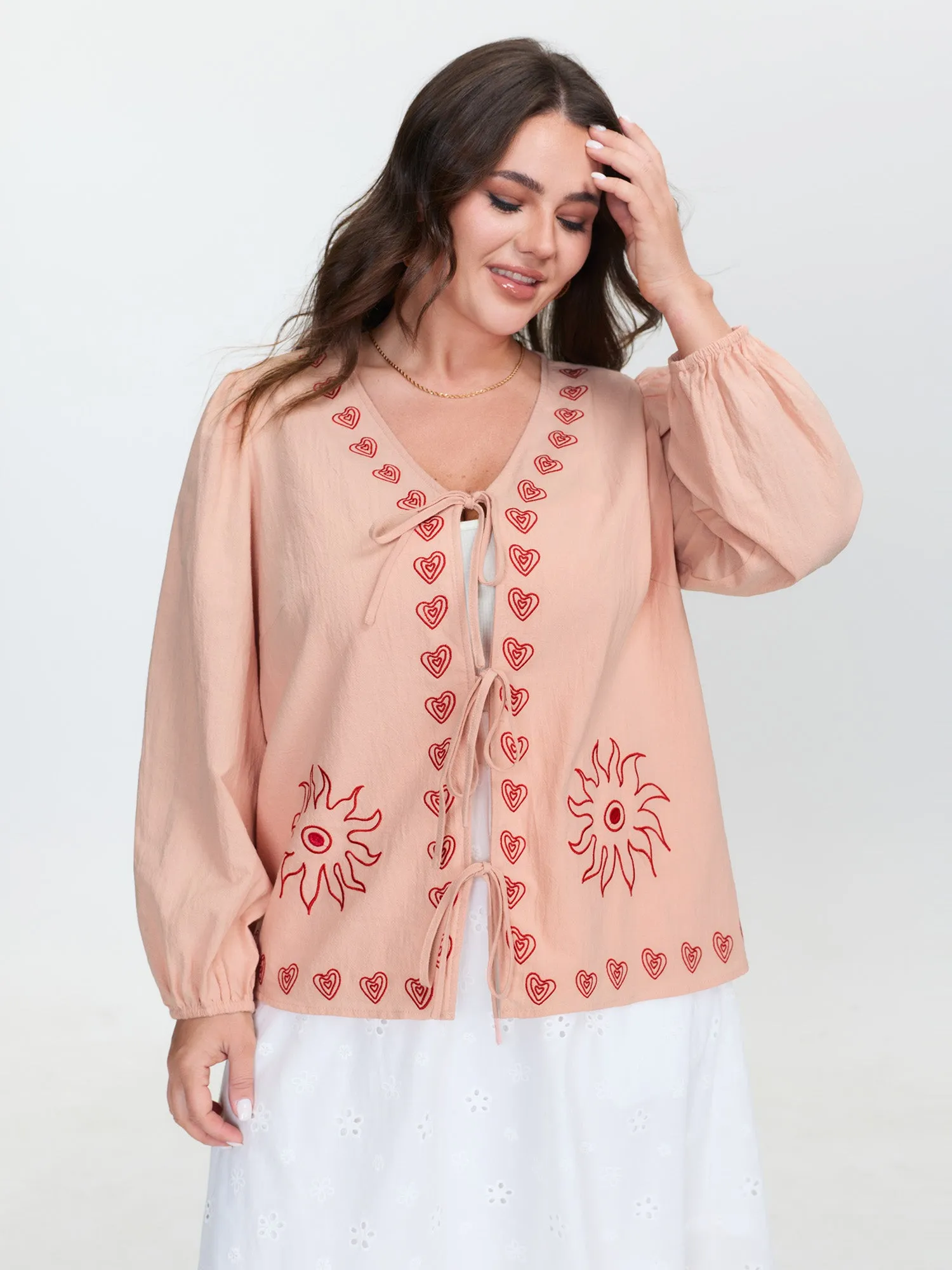 Floral Embroidered Double-Tie Blouse sold by Bloomchic
