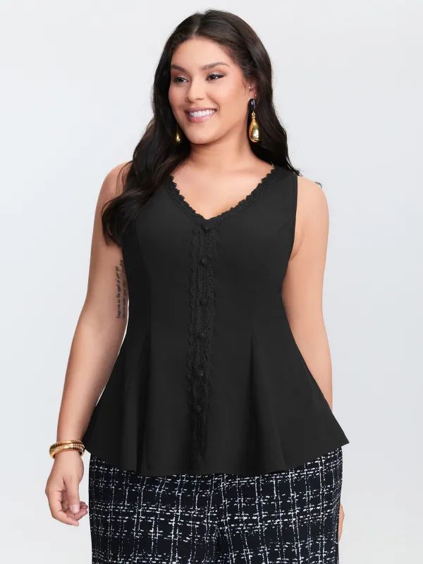 Lace Trim Cinched-Flared Tank Top sold by Bloomchic