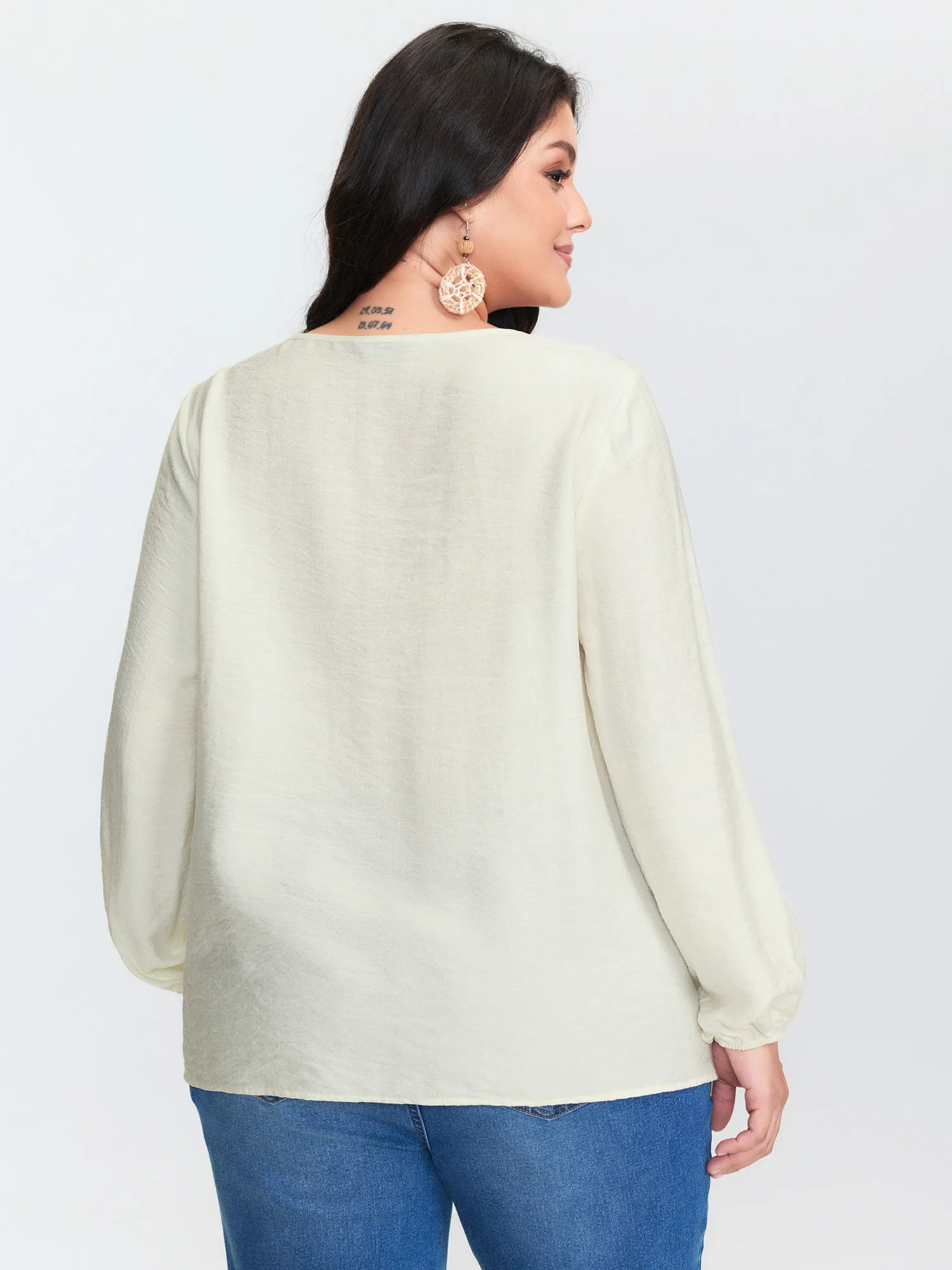 Floral Embroidered Drawstring Neckline Blouse sold by Bloomchic product image thumbnail 5