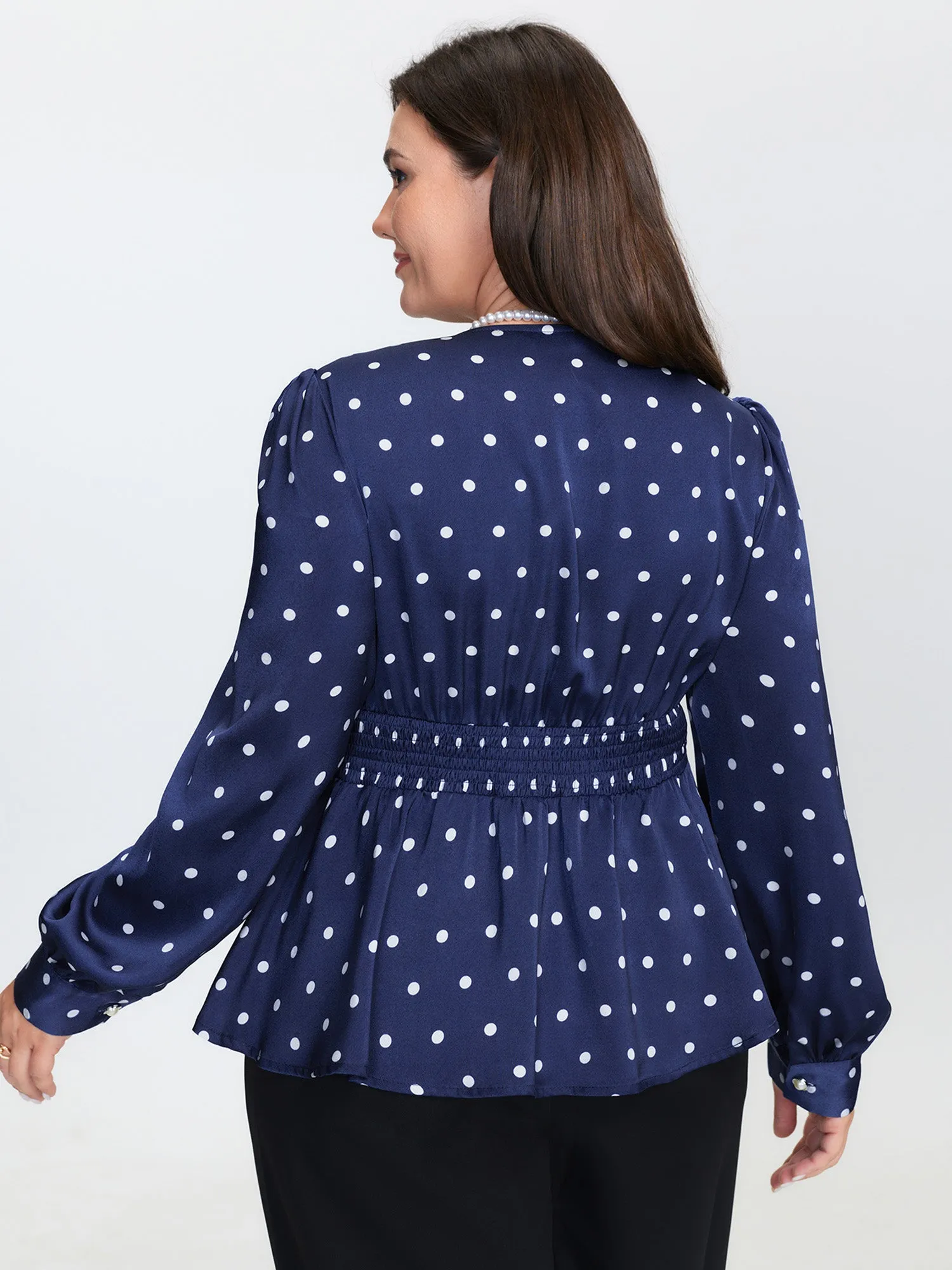 Retro Polka Dots Cinched-Waist Blouse sold by Bloomchic product image thumbnail 4