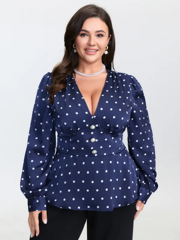 Retro Polka Dots Cinched-Waist Blouse sold by Bloomchic
