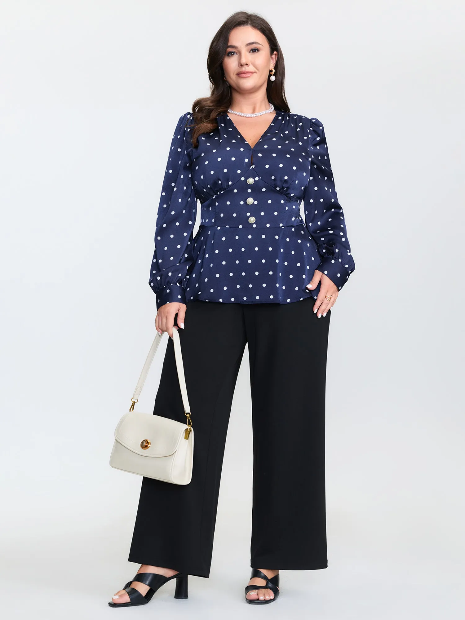 Retro Polka Dots Cinched-Waist Blouse sold by Bloomchic product image thumbnail 3