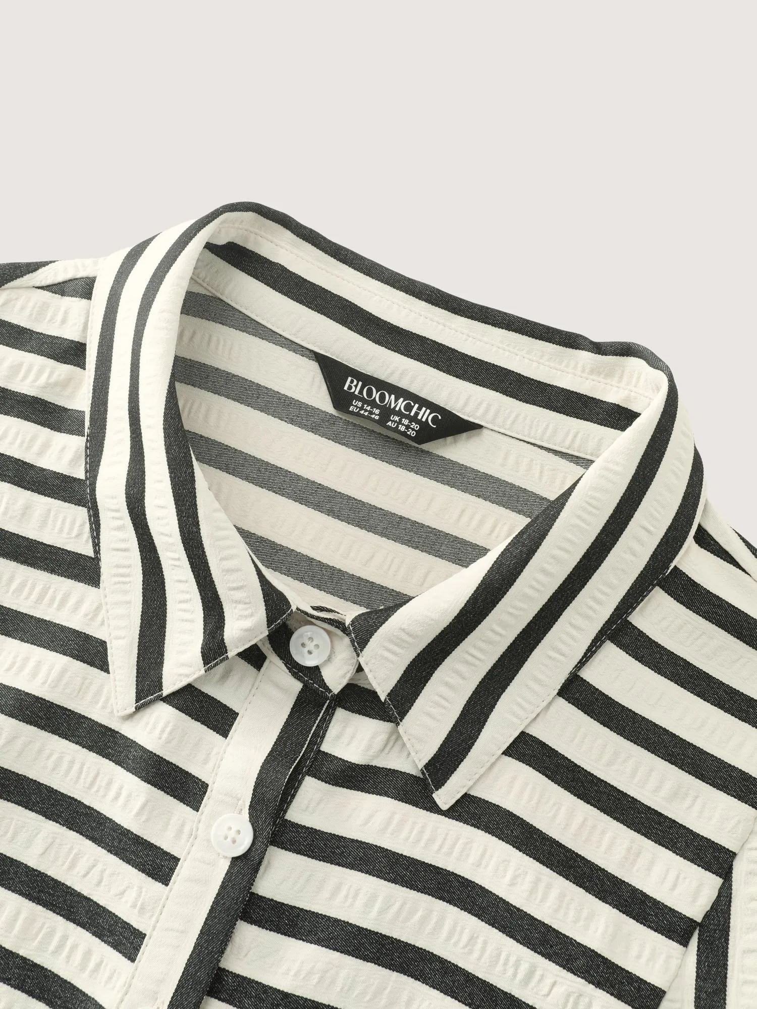 Striped Collar Textured Half-Placket Blouse sold by Bloomchic product image thumbnail 5