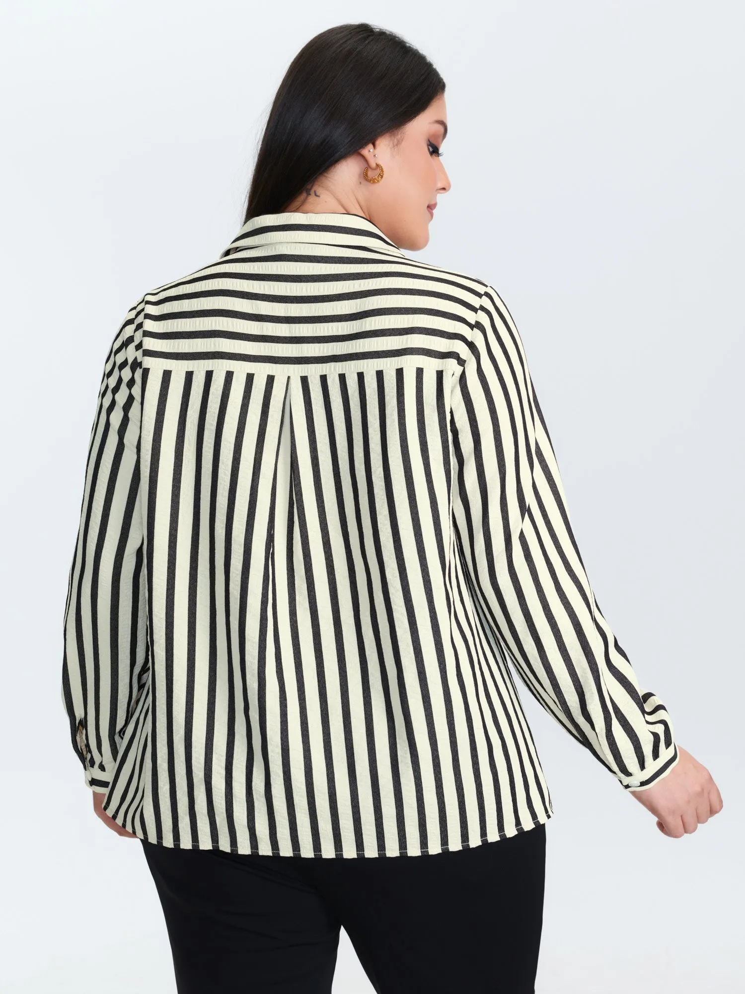 Striped Collar Textured Half-Placket Blouse sold by Bloomchic product image thumbnail 4