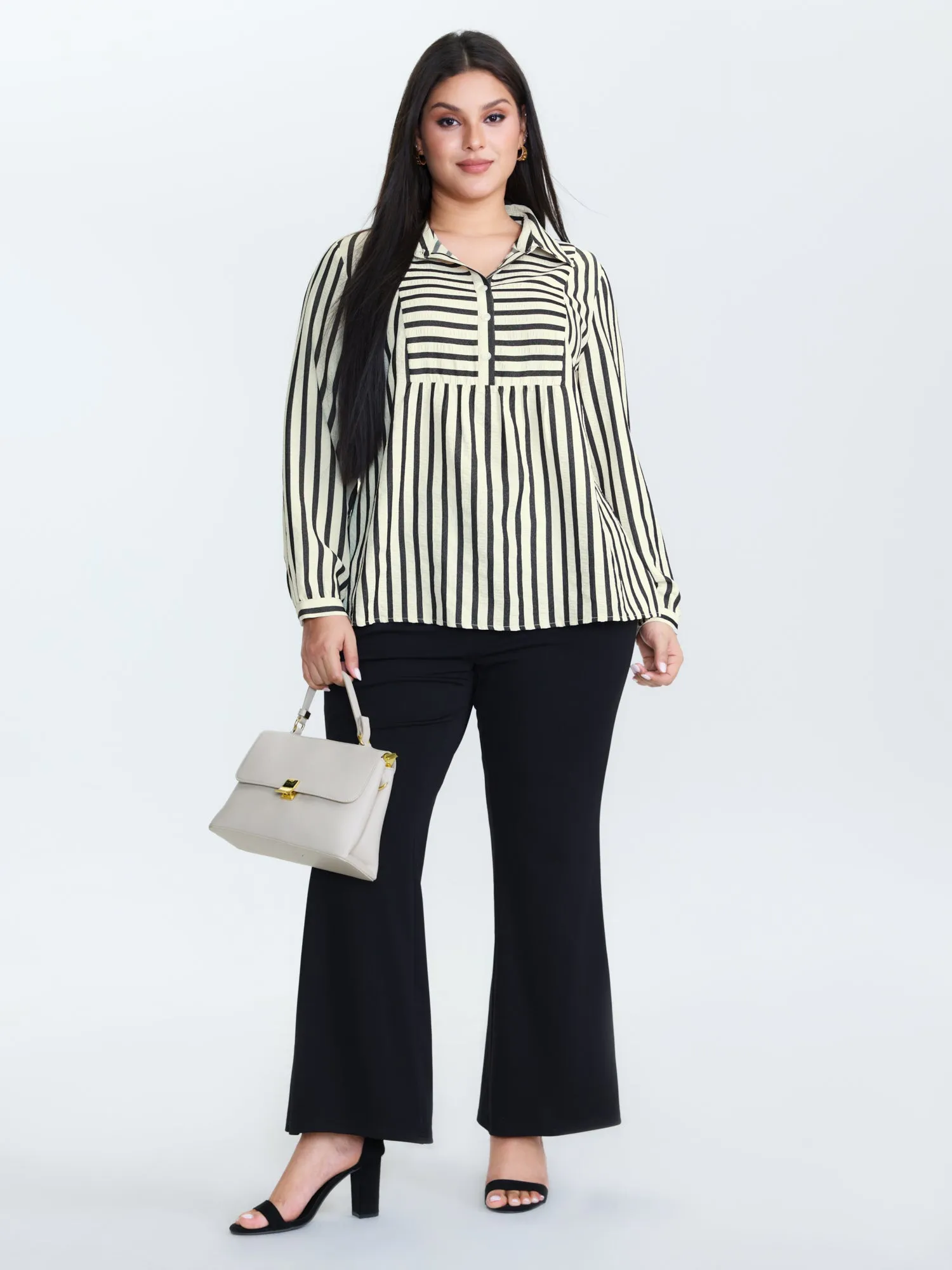 Striped Collar Textured Half-Placket Blouse sold by Bloomchic product image thumbnail 3