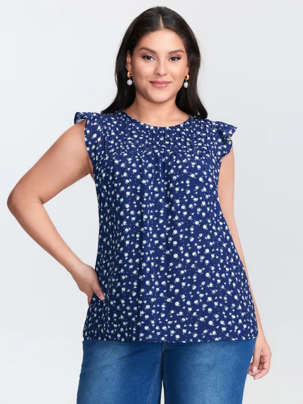 Floral Print Flutter Sleeve Blouse sold by Bloomchic