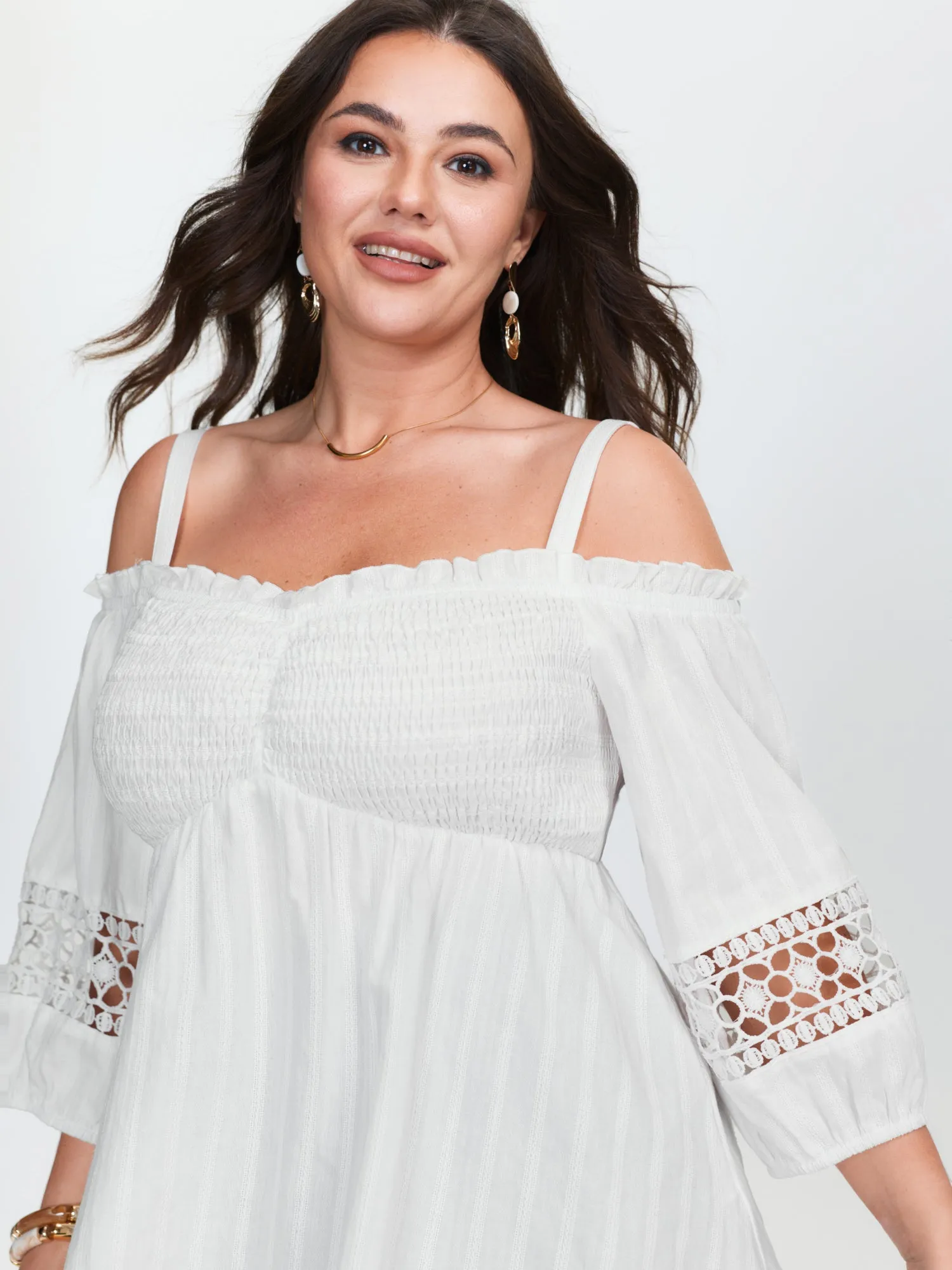 Cotton Off-Shoulder Lace Trim Sleeve Blouse sold by Bloomchic product image thumbnail 2