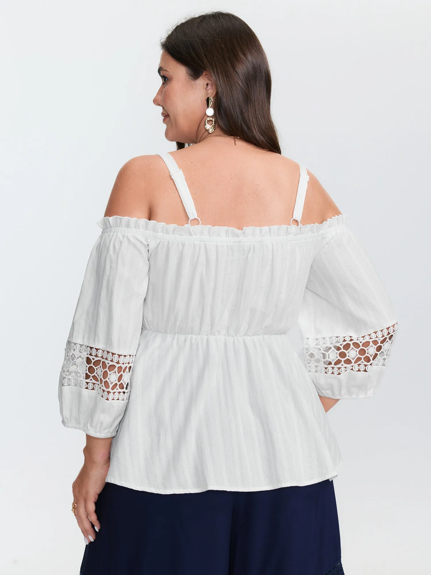 Cotton Off-Shoulder Lace Trim Sleeve Blouse sold by Bloomchic product image thumbnail 4