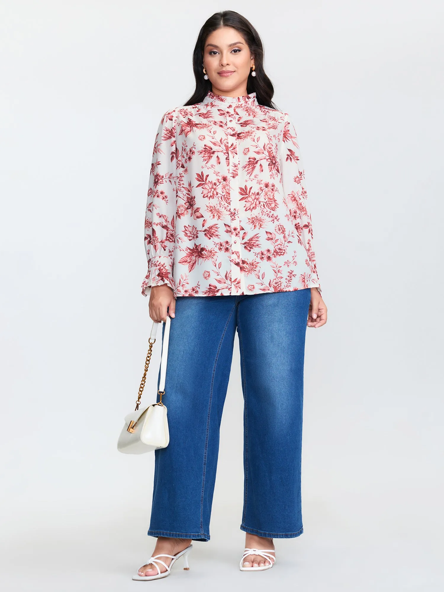 Romantic Floral Ruffled Collar Ribbon Blouse sold by Bloomchic product image thumbnail 3