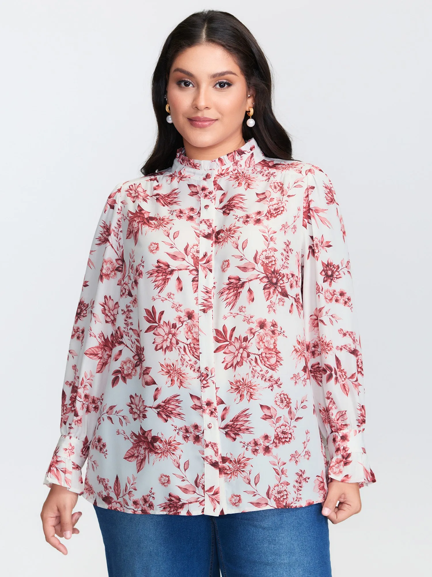 Romantic Floral Ruffled Collar Ribbon Blouse sold by Bloomchic product image thumbnail 4