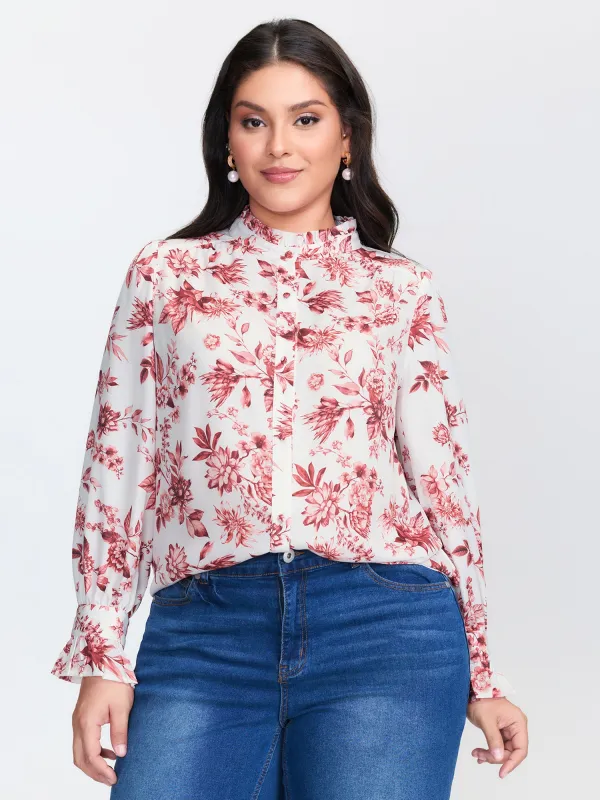 Romantic Floral Ruffled Collar Ribbon Blouse sold by Bloomchic