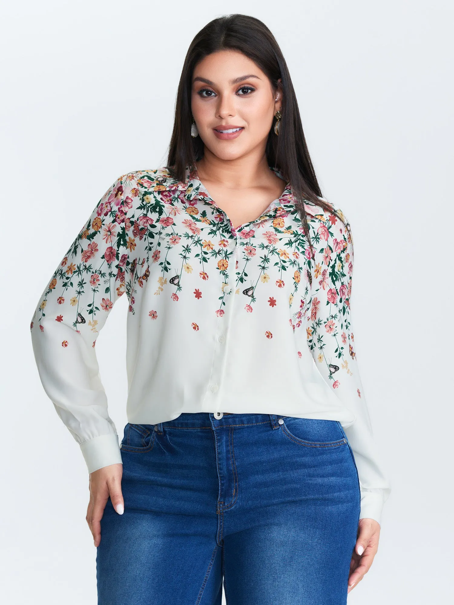 Floral Print Neckline Button-Down Blouse sold by Bloomchic