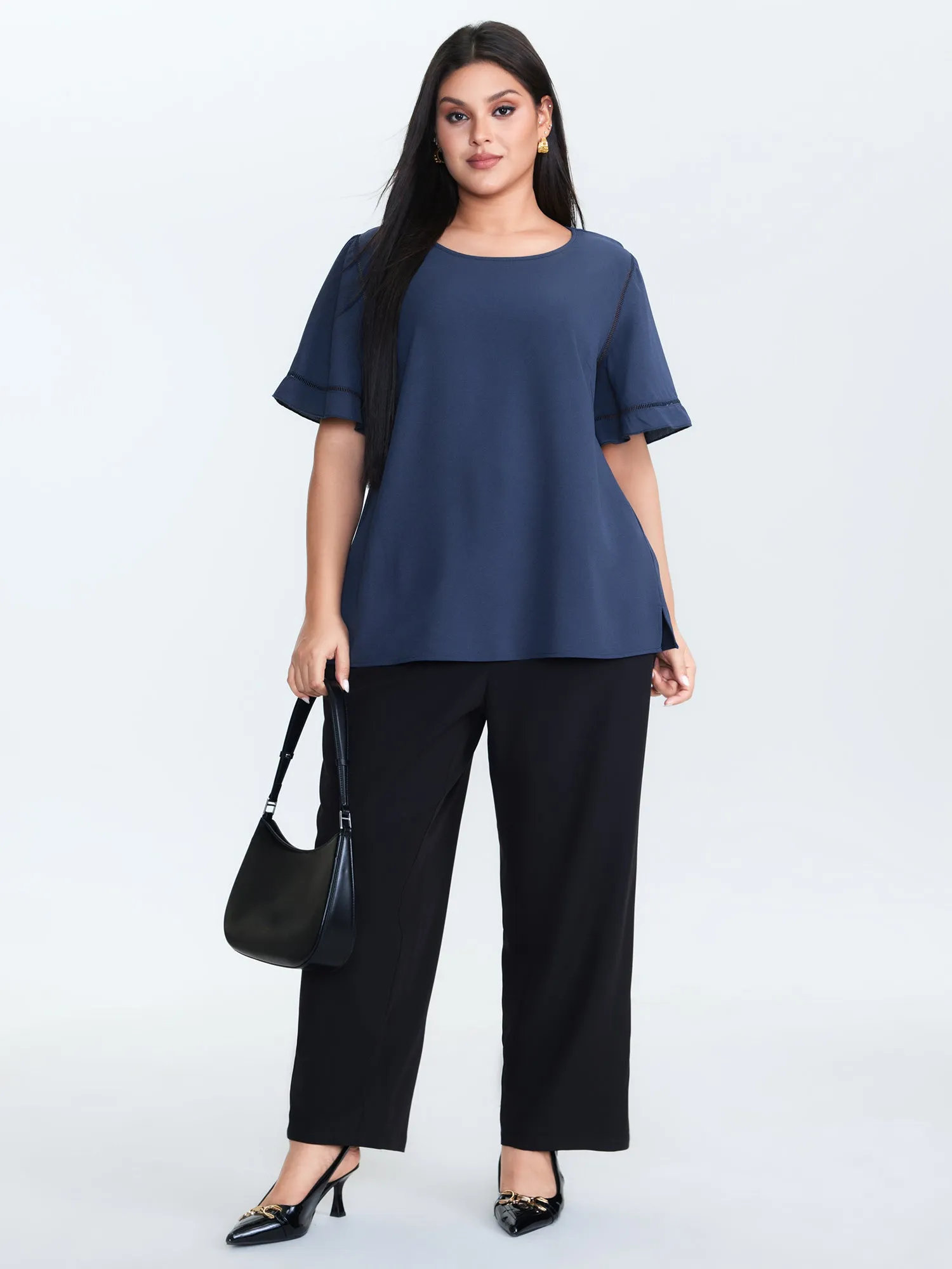 Ruffled Sleeve Round Neck Blouse sold by Bloomchic product image thumbnail 3