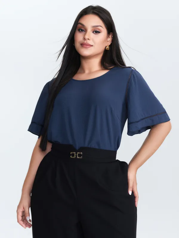Ruffled Sleeve Round Neck Blouse made by Bloomchic