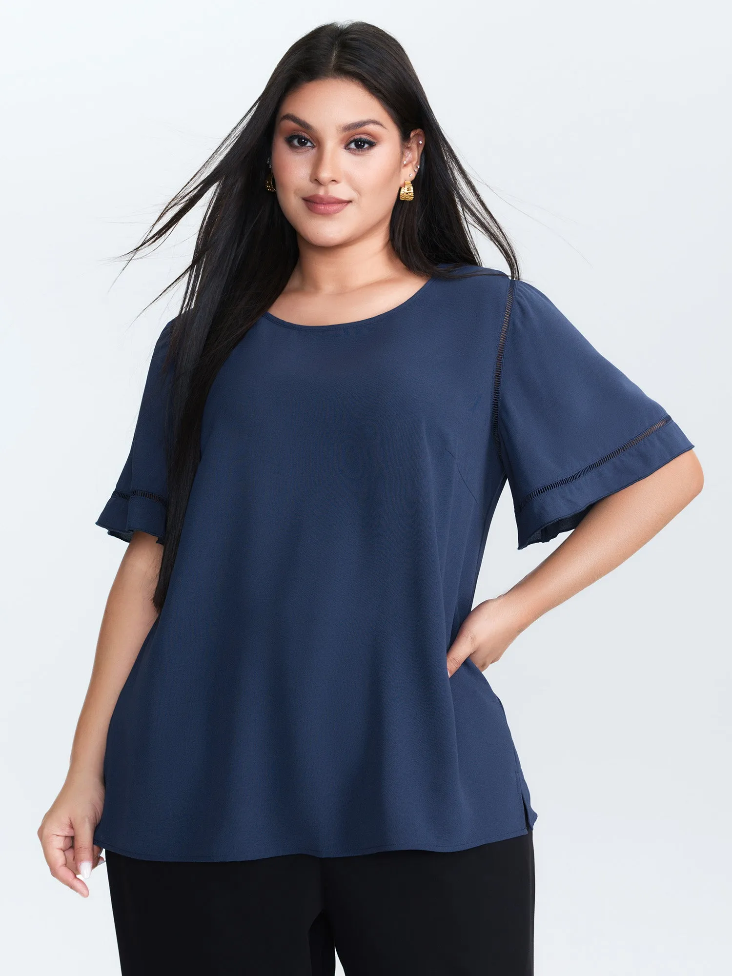 Ruffled Sleeve Round Neck Blouse sold by Bloomchic product image thumbnail 4