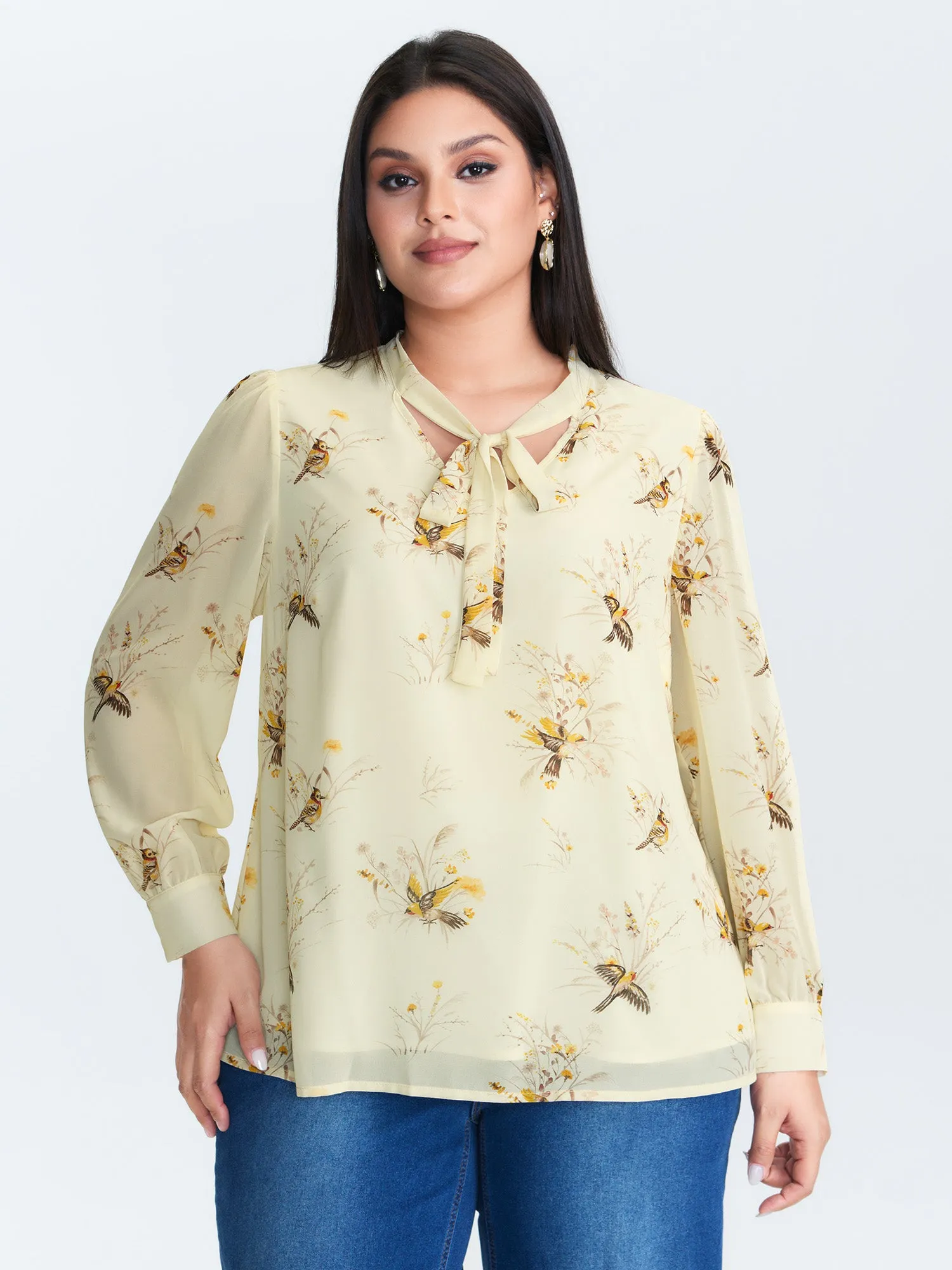 Floral Print Ribbon-Tie Neckline Blouse sold by Bloomchic