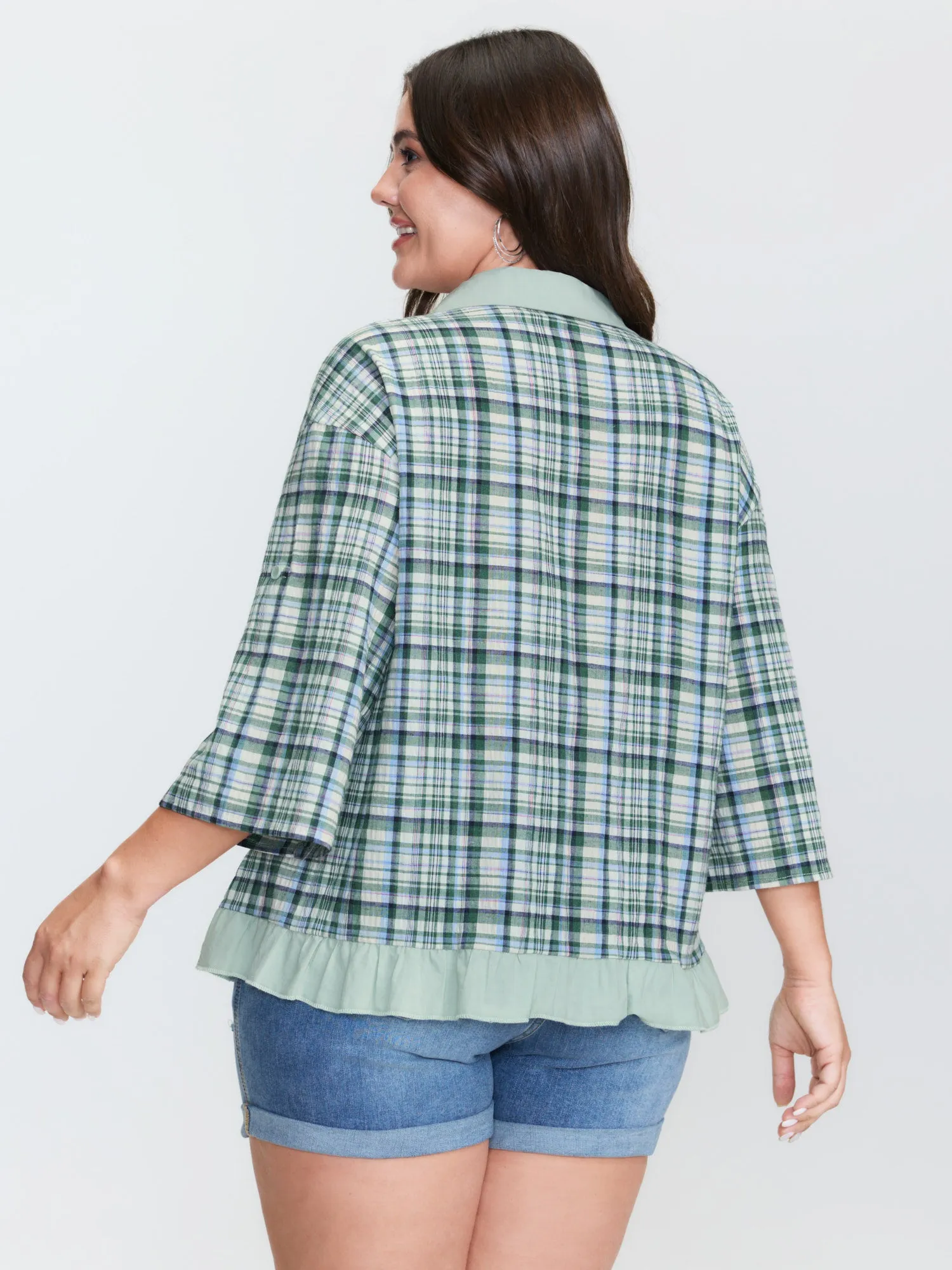 Cotton Grid Pattern Contrast Button-Down Blouse sold by Bloomchic product image thumbnail 4